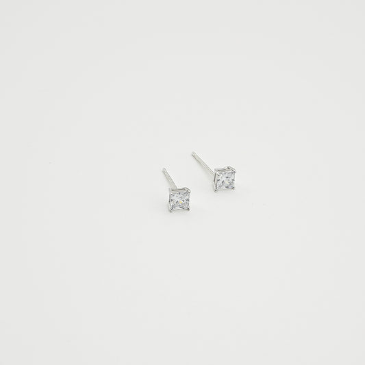 Square Diamond Earrings | Silver